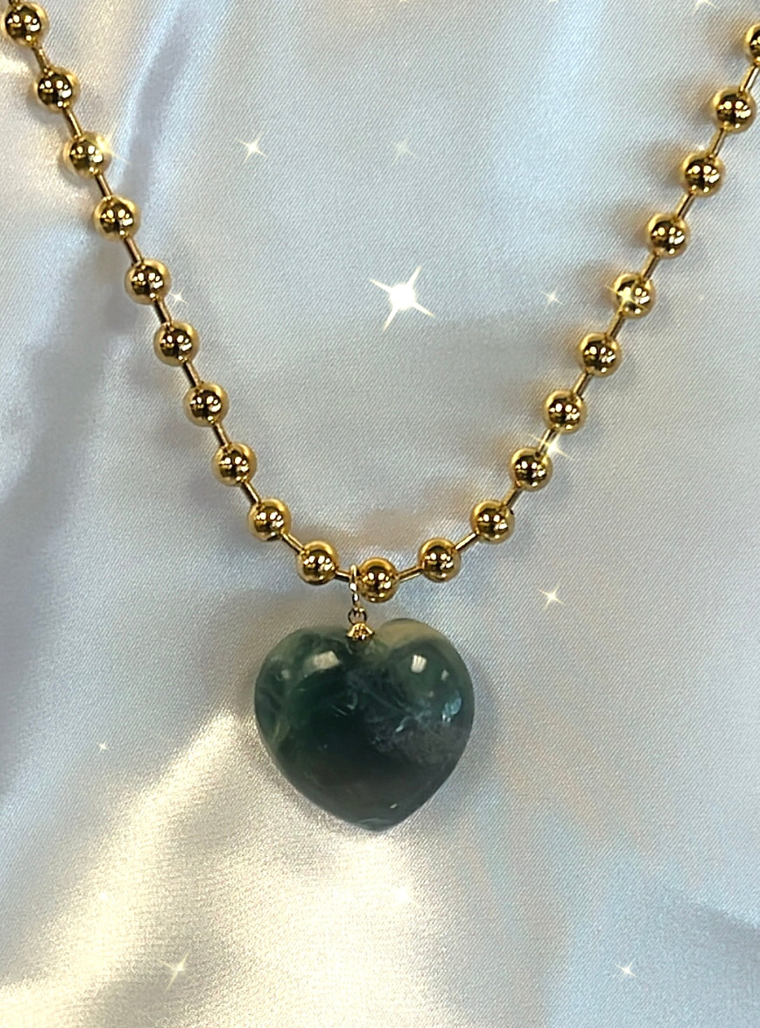 PURPLE FLUORITE BALL CHAIN HEART NECKLACE- prevent weight gain, defuse negativity & protect your aura