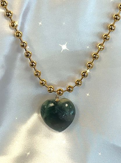 PURPLE FLUORITE BALL CHAIN HEART NECKLACE- prevent weight gain, defuse negativity & protect your aura