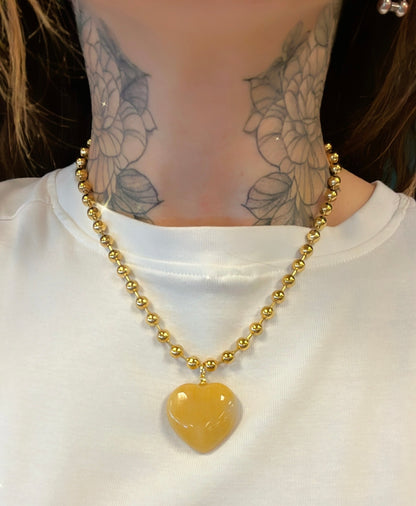 GOLDEN HEALER BALL CHAIN HEART NECKLACE- 963hz, clear blockages, multi-healing, raise your vibration, the God frequency