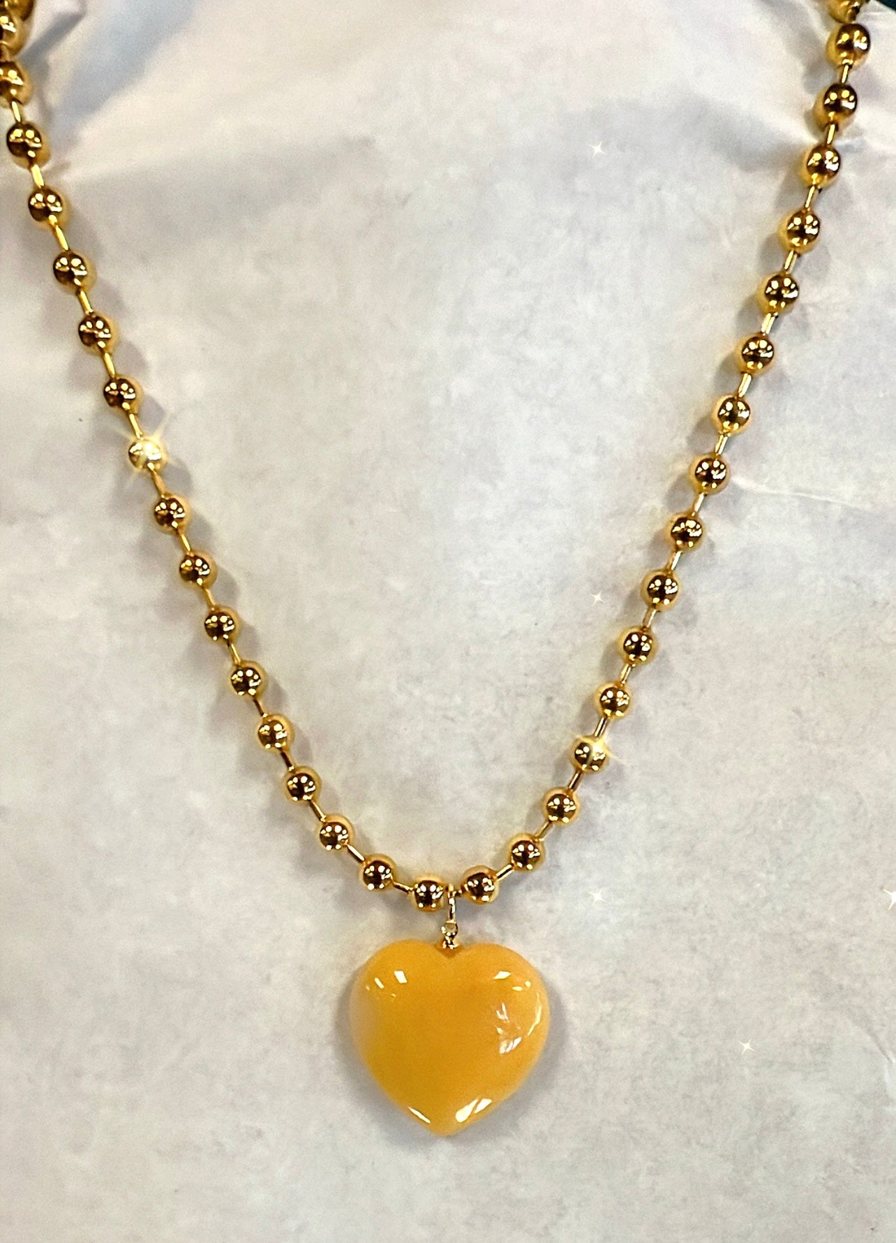 GOLDEN HEALER BALL CHAIN HEART NECKLACE- 963hz, clear blockages, multi-healing, raise your vibration, the God frequency