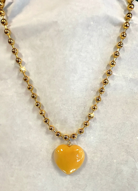 GOLDEN HEALER BALL CHAIN HEART NECKLACE- 963hz, clear blockages, multi-healing, raise your vibration, the God frequency