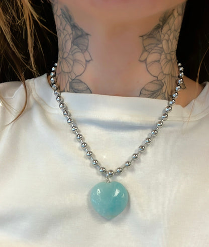 CARIBBEAN CALCITE BALL CHAIN HEART NECKLACE- Spiritual awakening, higher consciousness, relaxing
