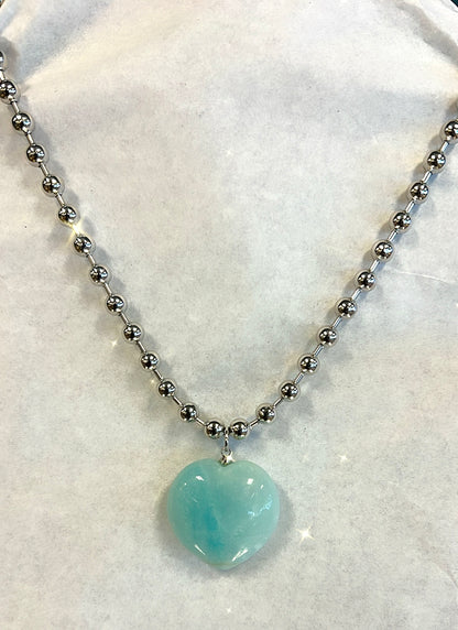 CARIBBEAN CALCITE BALL CHAIN HEART NECKLACE- Spiritual awakening, higher consciousness, relaxing