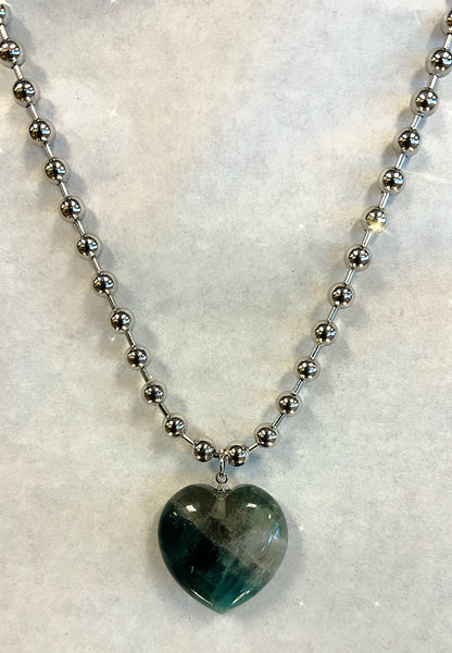 PURPLE FLUORITE BALL CHAIN HEART NECKLACE- prevent weight gain, defuse negativity & protect your aura