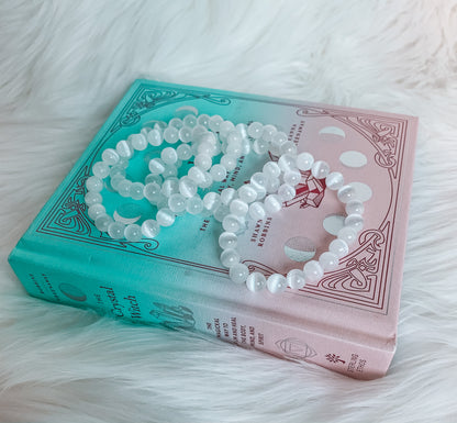 SATIN SELENITE BRACELET- protection, emf absorption, cord cutting