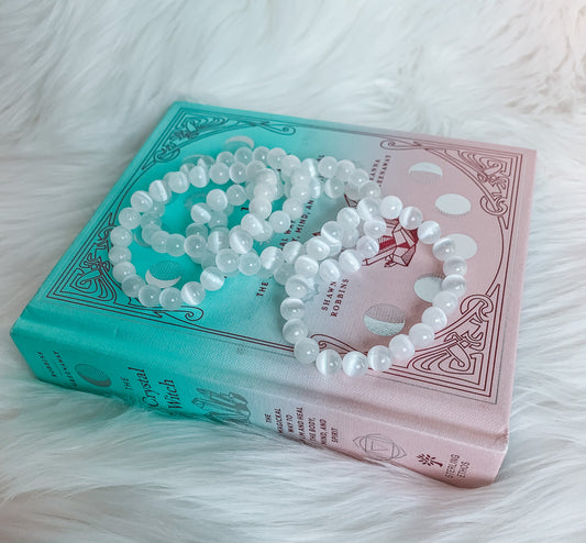 SATIN SELENITE BRACELET- protection, emf absorption, cord cutting